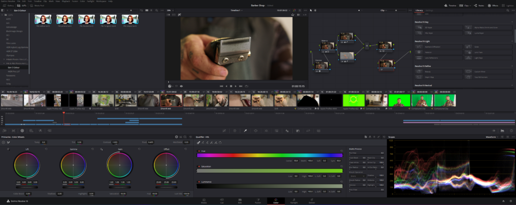 DaVinci Resolve Editing – online course for beginners - Film Oxford - screen grab of colour corrector feature